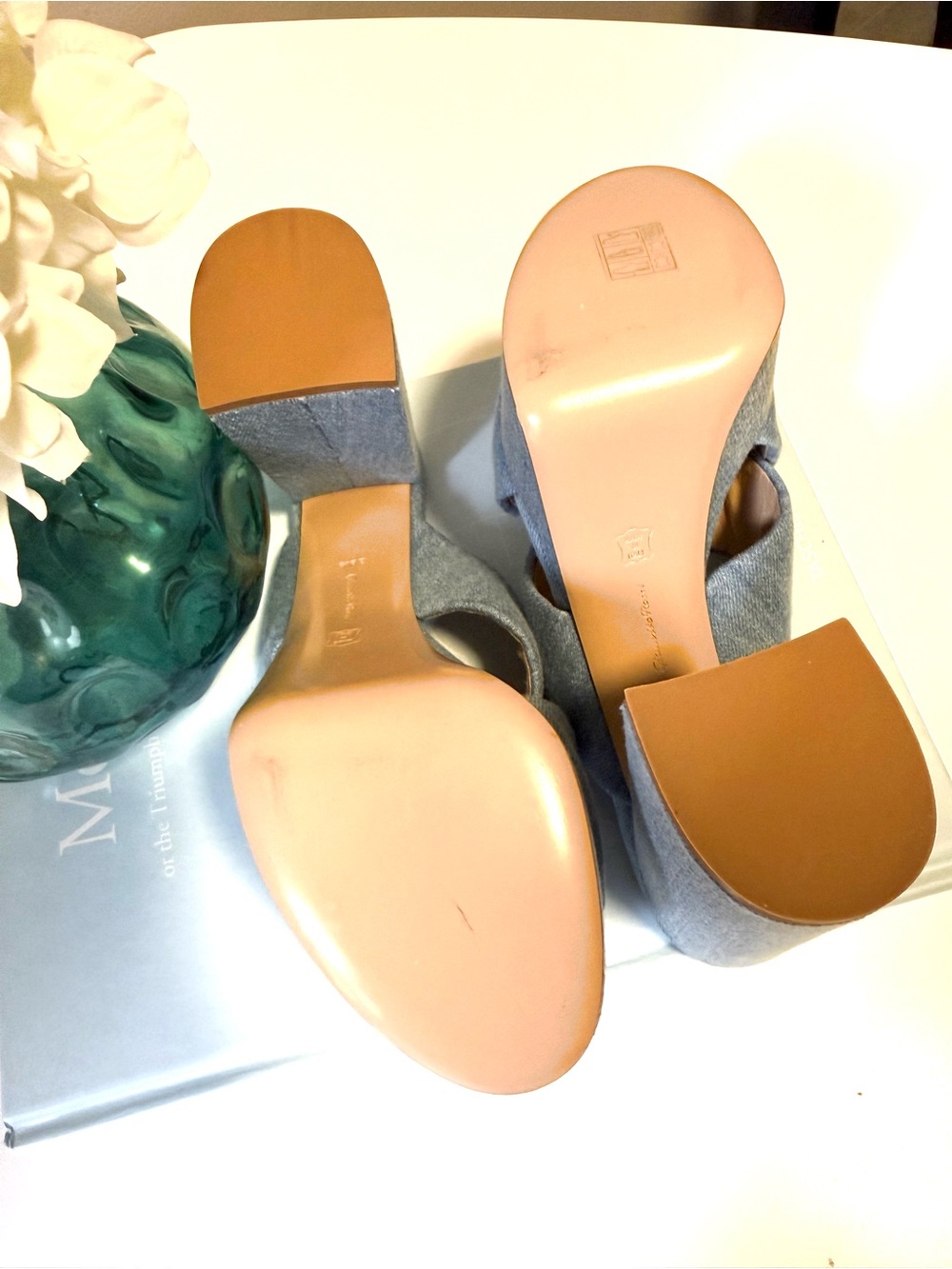 Gianvito Rossi Denim Sheridan Crisscross Platform Mules in Light Blue Denim - Picture 4 of 5